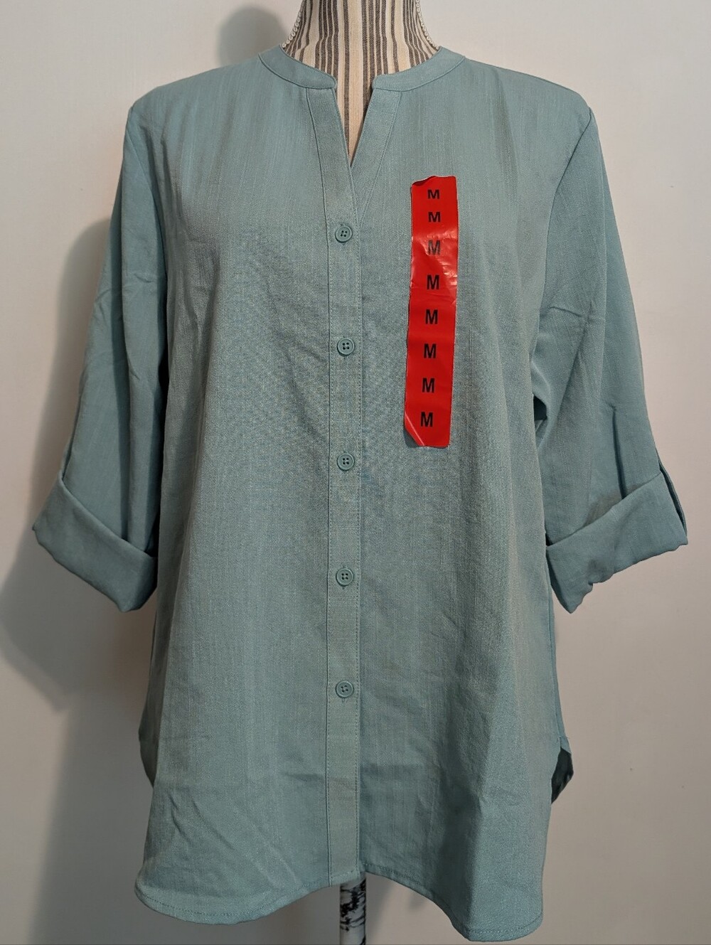Mario Serrani Button Front Blouse Women's Medium Green New